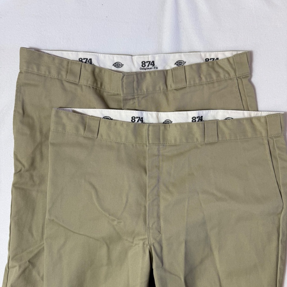 2 LOT Dickies 874 Original Fit Khaki Work Pants Mens 44x30‎ Cotton Poly Blend